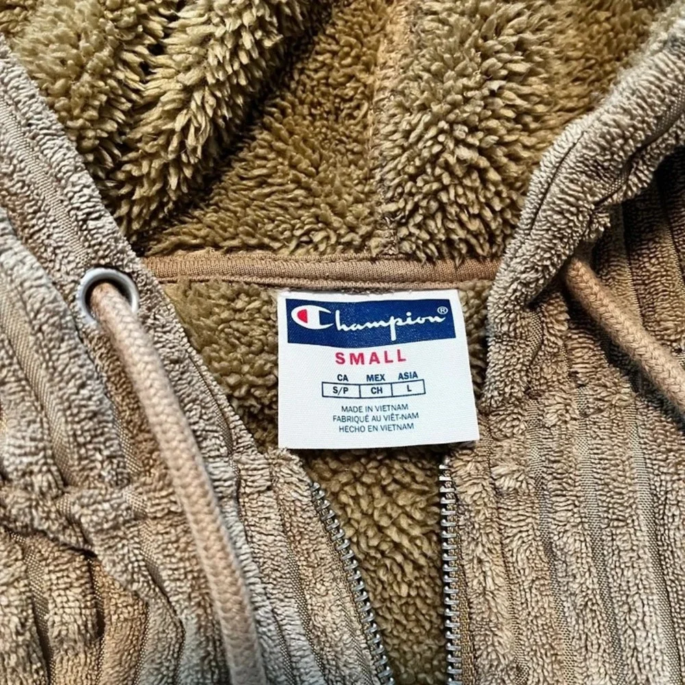 Champion Tan Corduroy Sherpa Lined Full Zip Hoodie Jacket Men's